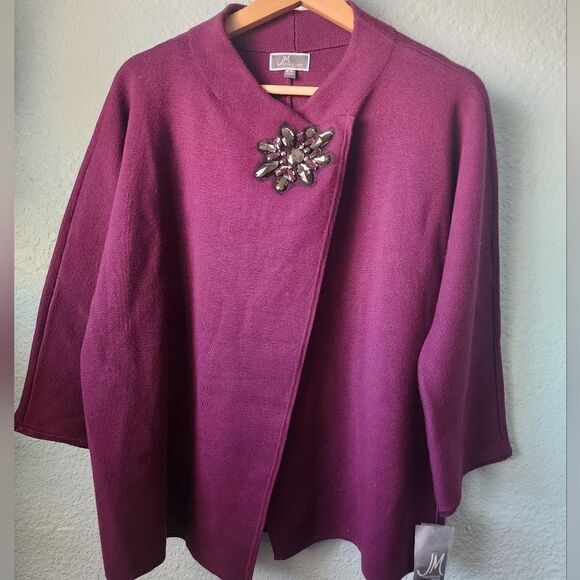 Jm Collection Purple Assymetrical Broached 3/4 Sleeve Sweater - Picture 2 of 13